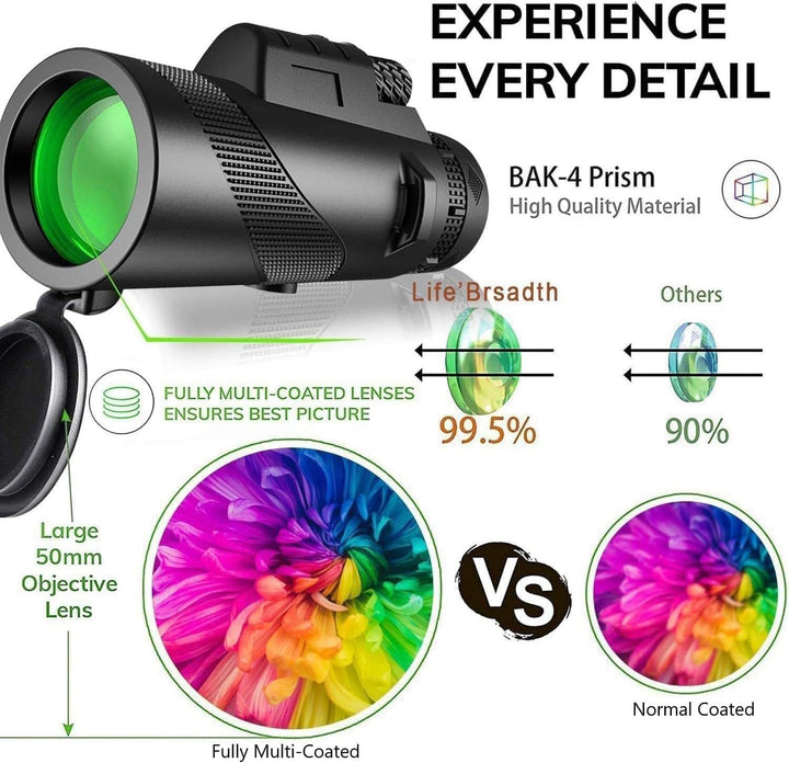 Monokular Teleskop, 12x50 Monoculars,mit BAK4-Prisma und FMC-objektiv, mit Smartphone Halterung stat