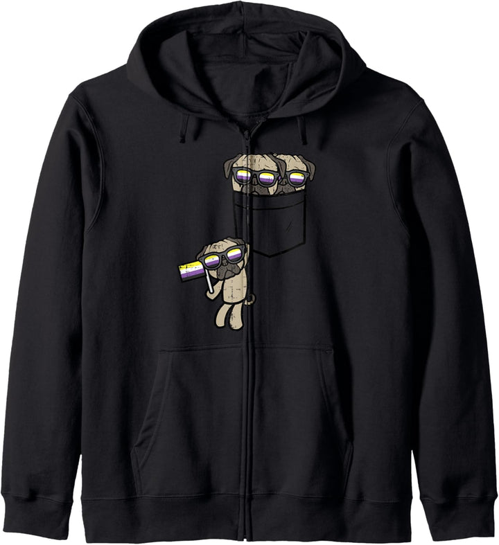 Pugs In Pocket Dogs LGBTQ Non-Binary Flag Genderqueer Enby Kapuzenjacke