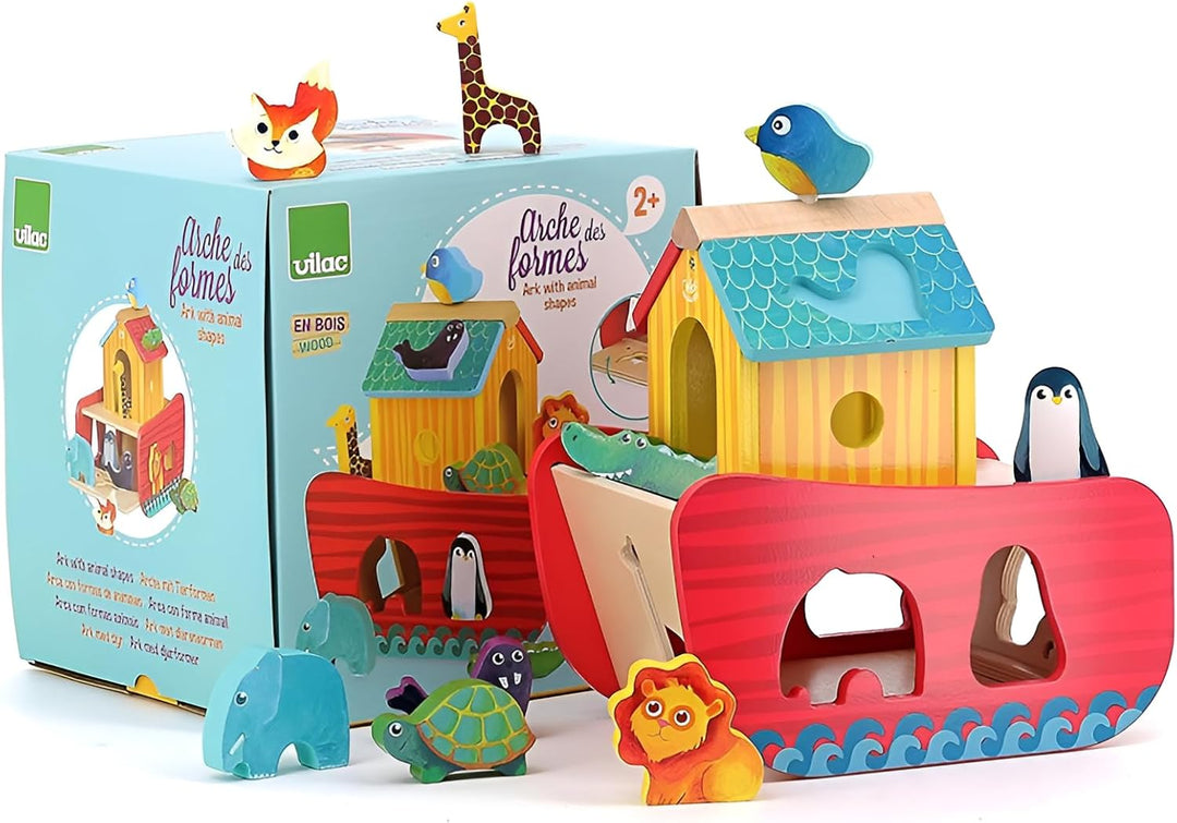 Vilac Holztiere Arche Formsortierer, pädagogischer Tier-Themen-Formsortierer für Kinder, 21 x 21 x 1