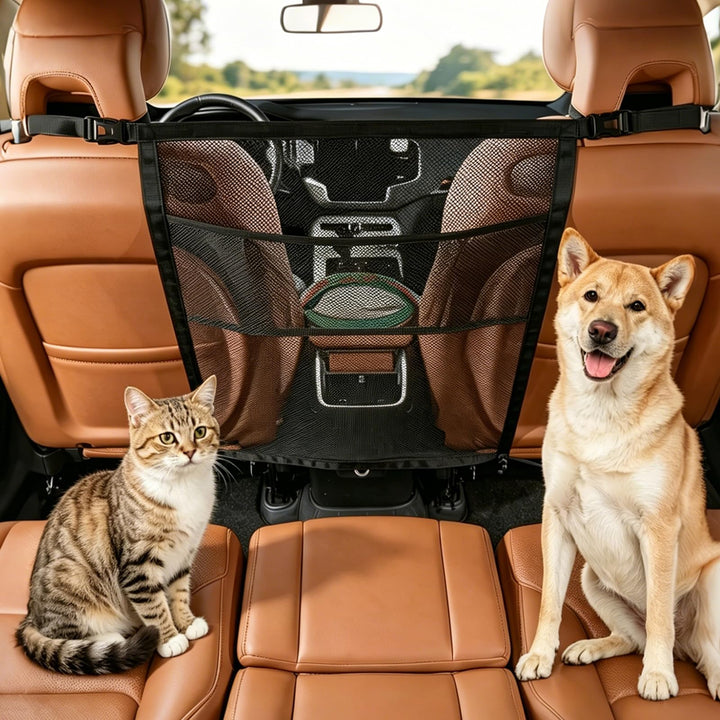 Hundegitter Auto Mit Aufbewahrungstaschen Trennnetz Hund, Hundenetz für Rücksitz, Sicherheitsbarrier