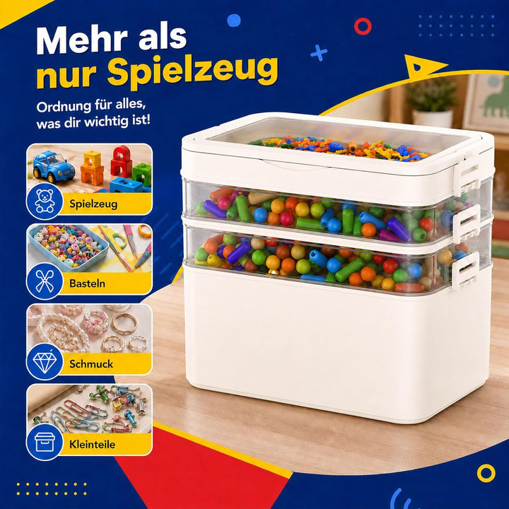 Spielzeug Aufbewahrung 4 Ebenen aus PP, Spielzeugkiste mit Deckel, Spielzeugbox mit Deckel, Aufbewah