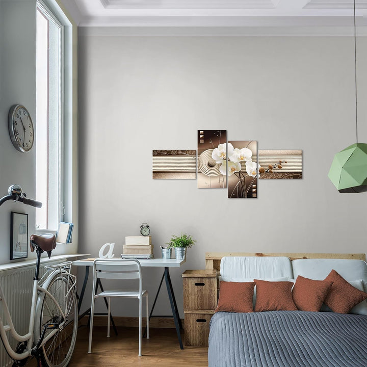 Runa Art Bild Modern Blumen Orchidee - Made in Germany - Wandbilder Sand Beige Braun 4 Teilig 205242