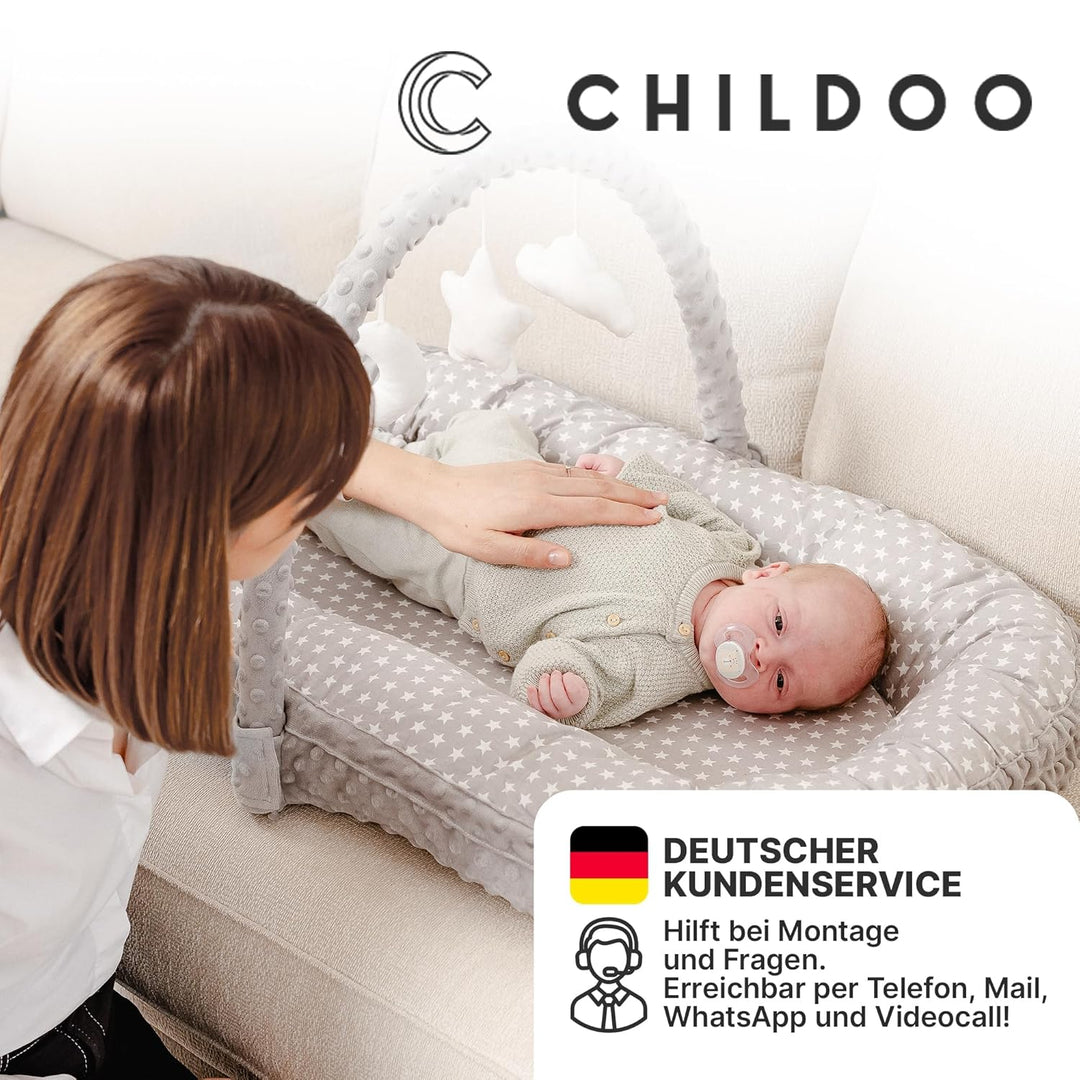 CHILDOO Babynest [inkl. Spielbogen] Nestchen Baby aus Oekotex-zertifizierten Stoffen Babynestchen fü