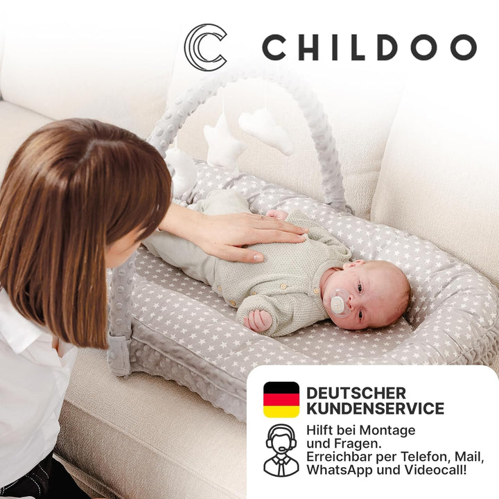CHILDOO Babynest [inkl. Spielbogen] Nestchen Baby aus Oekotex-zertifizierten Stoffen Babynestchen fü
