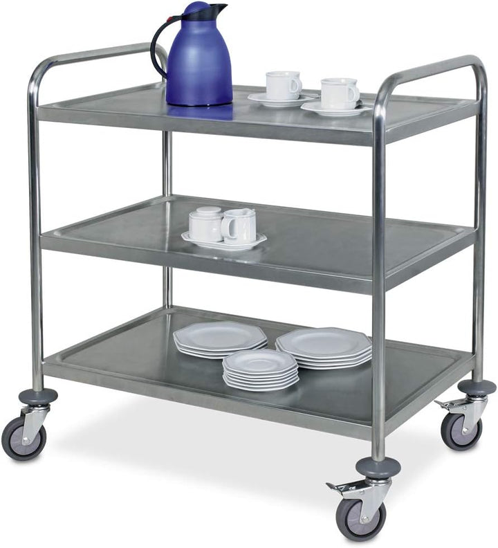 BRB 2 Servierwagen/Etagenwagen aus Edelstahl, 1x mit 2 Böden, 1x mit 3 Böden