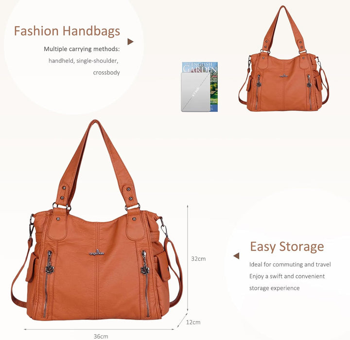 NICOLE &amp; DORIS Women Hobo bags shoulder bags Washed Leather Totes Crossbody with Multiple Compartmen