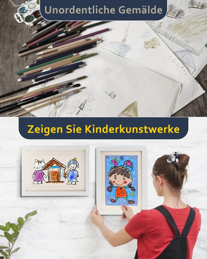 Ciscle Bilderrahmen Kinderzeichnungen, 2 Stück A4 Befüllba Kunstfotorahmen Kinder, Frontöffnung Kuns