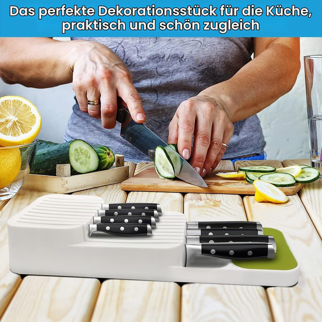 Verbesserte Messerblock für Schublade, Zweistufiger Messer Organizer mit Schlitzen, Platz für 9 Mess