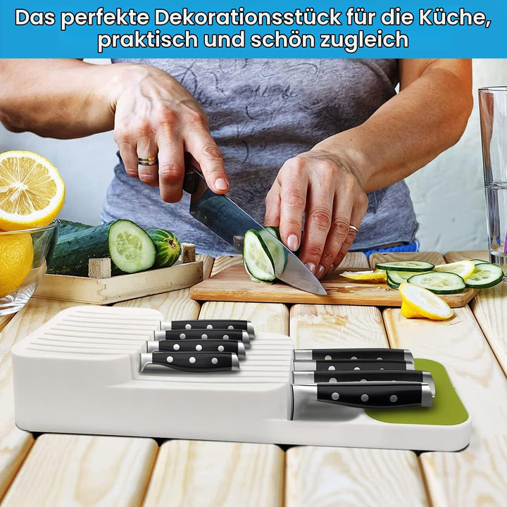 Verbesserte Messerblock für Schublade, Zweistufiger Messer Organizer mit Schlitzen, Platz für 9 Mess