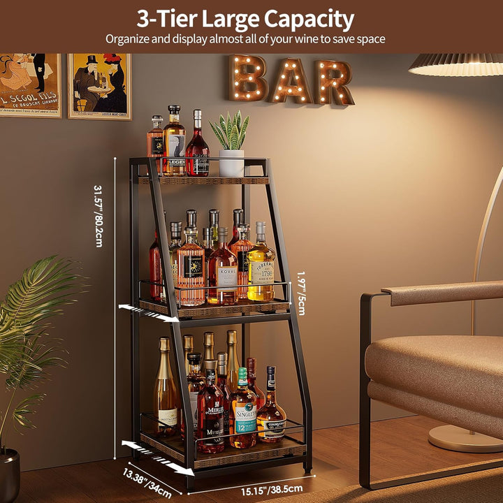 Nuovoware 3-Tier Abgestufte Liquor Cabinet Mini Bar, Weinregal Freistehend Boden für Whiskey, Ecke L