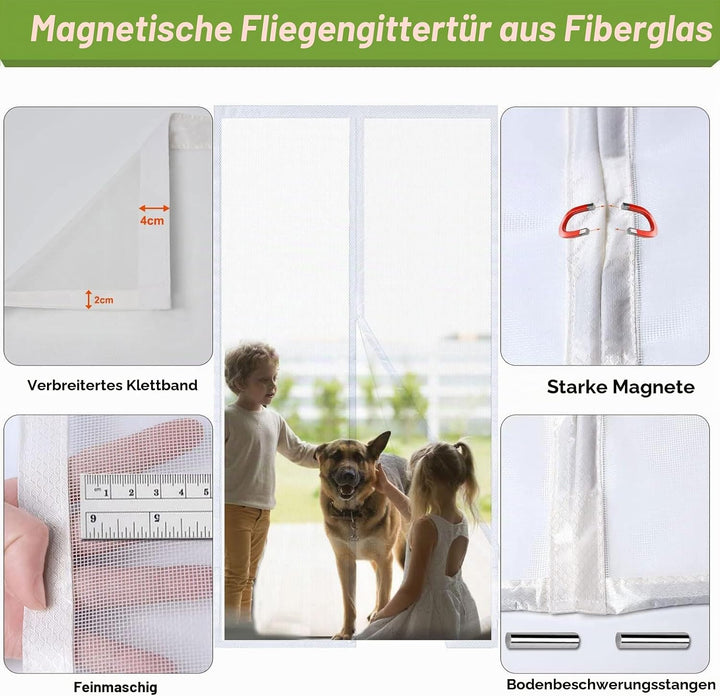 Risareyi Fliegengitter Balkontür Magnet aus Fiberglas 95x210cm, Weiss