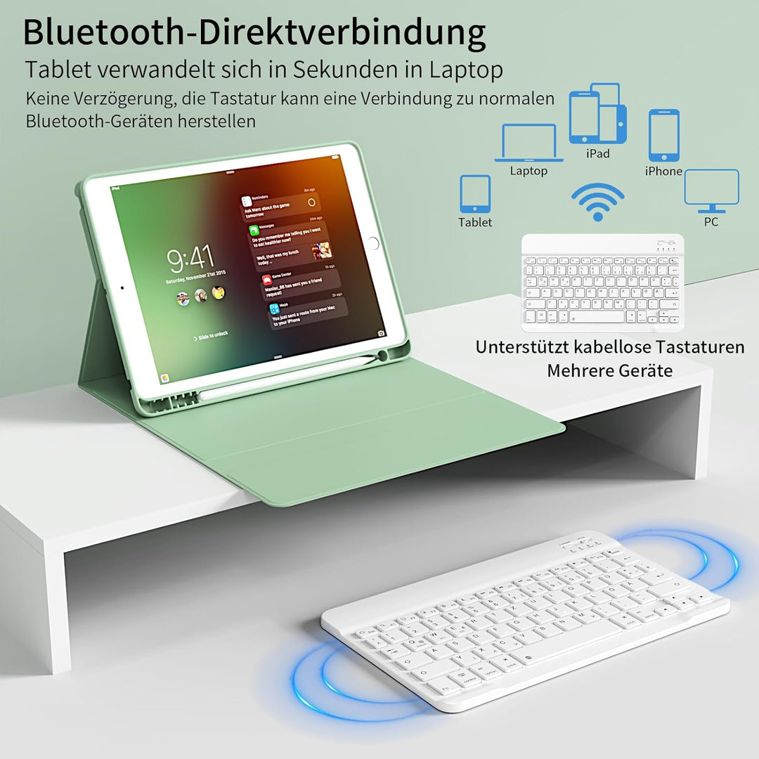 Tastatur Hülle für iPad 10,2 Zoll 9. 8. 7. Generation 2021 2020 2019, Abnehmbarer Bluetooth QWERTZ K
