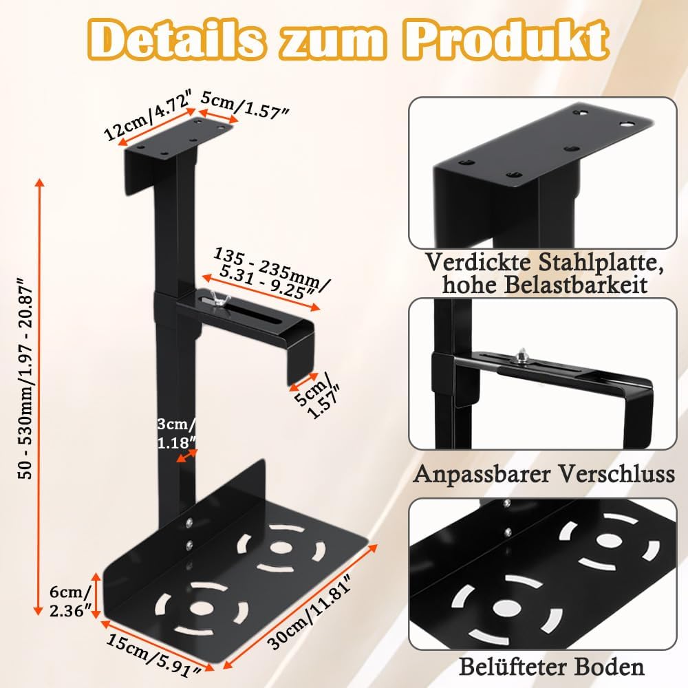 PC Halterung Unter Schreibtisch, PC Halterung für Untertisch, Carbonstahl Computer Aufhängung Halter