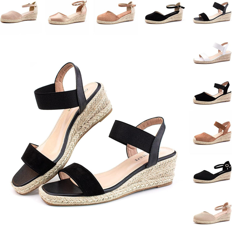 Hitmars Espadrilles Keilsandalen Damen Elegant 6 CM Grösse EU 36-43 Sandalen 03 Schwarz 36 EU, Sanda