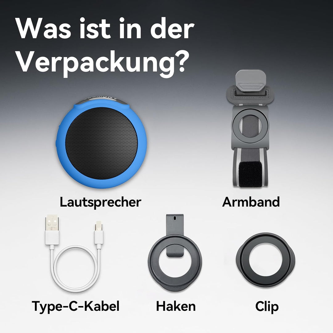 ANCwear Tragbarer Bluetooth-Lautsprecher mit 17 Soundmodi, integriertem Mikrofon, Clip-On-Design, wa