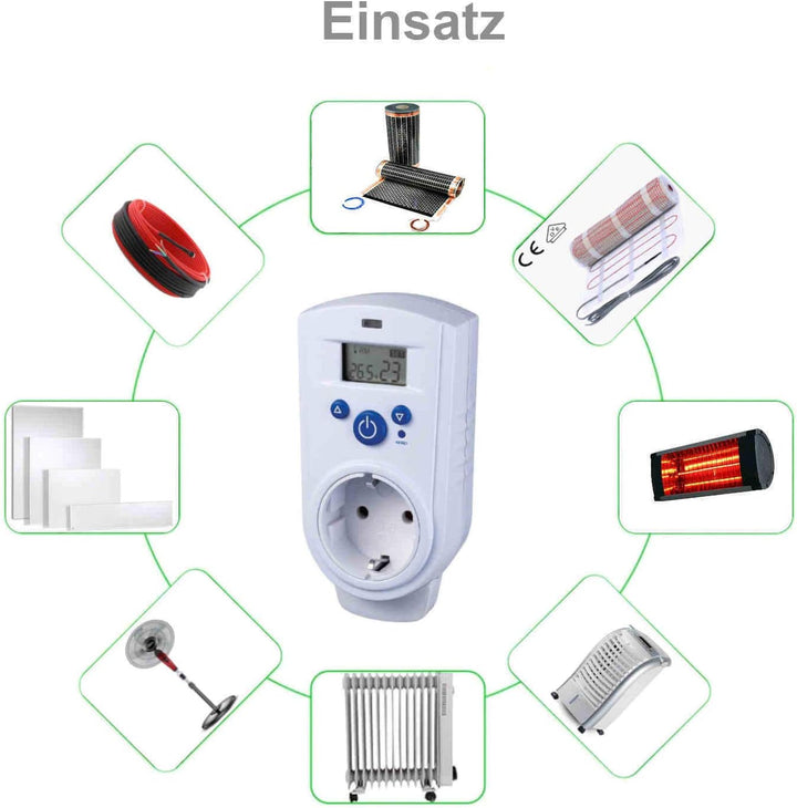 Steckdosen-thermostat ST35 Digital mit Fühler, zum Heizen & Kühlen, Universal