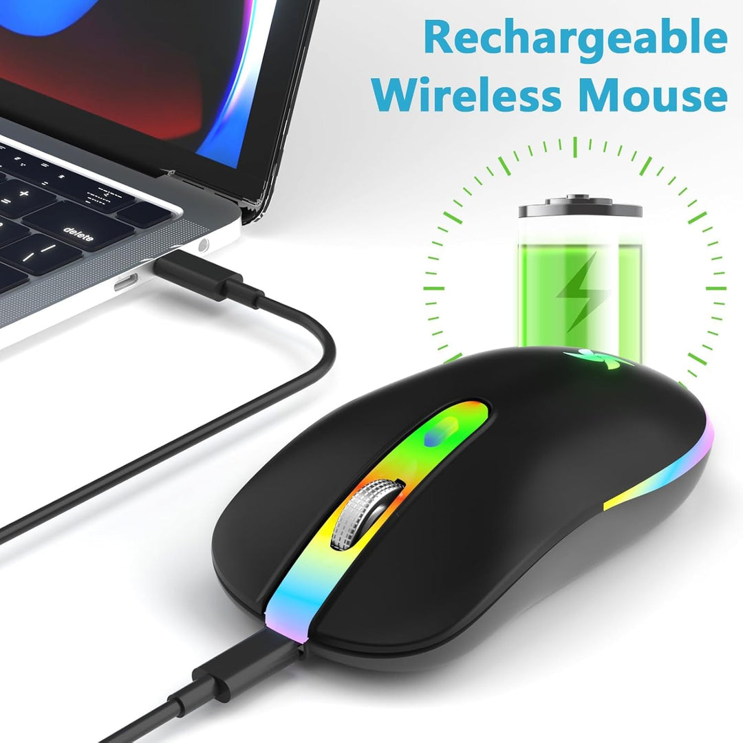 Maus Kabellos 2.4G USB Funkmaus 3DPI Wiederaufladbare Laptop mit USB-Empfänger 7 Typen LED Beleuchte