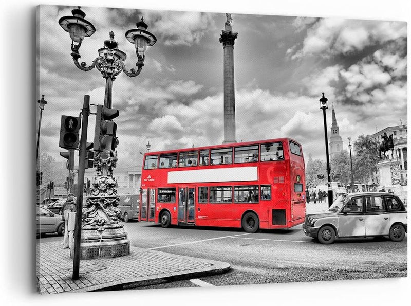 Bilder auf Leinwand 100x70cm Leinwandbild Trafalgar Platz Taxi London Gross Wanddeko Bild Schlafzimm