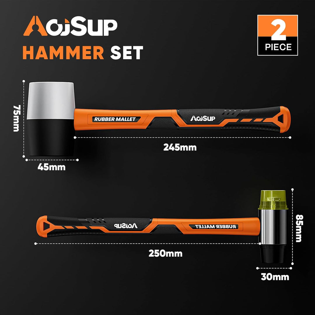 AojSup 2 tlg. Gummihammer Set, Inklusive 45mm Gummihammer und 30mm Doppelseitiger Weicher Hammer, La