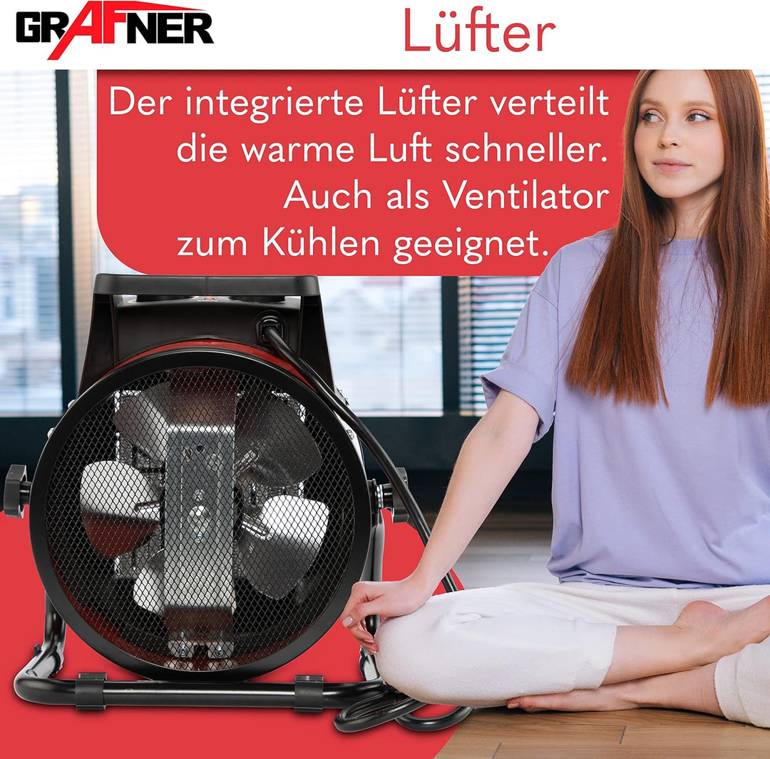 Grafner XXL Keramik Heizlüfter mit 3000 Watt 3KW, 3 Heizstufen, automatischer Thermostat, kraftvolle