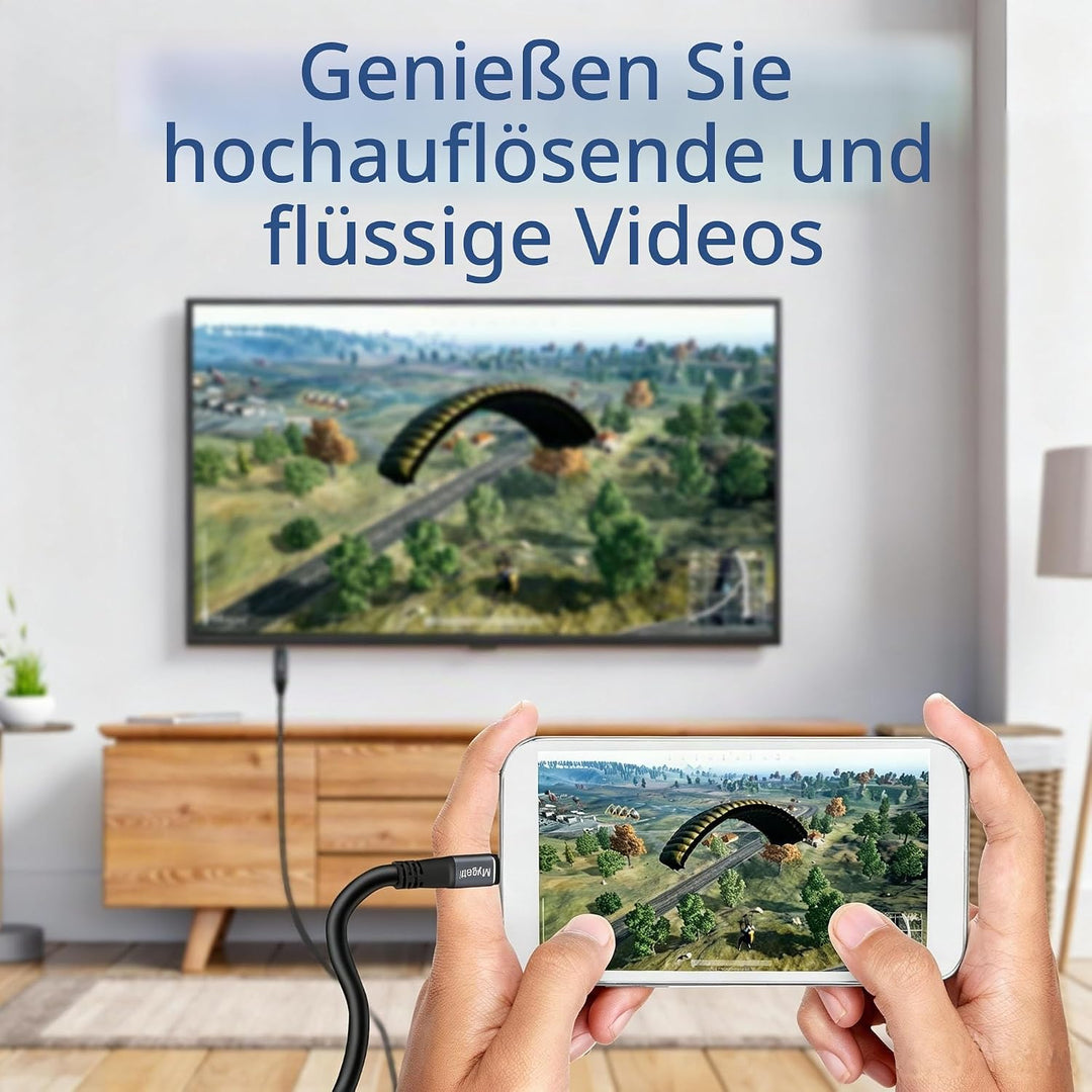 USB C auf HDMI Kabel 15 M,Typ-C auf HDMI 4K UHD(Thunderbolt 4/3 kompatibel),mit 90-Grad und 270-Grad