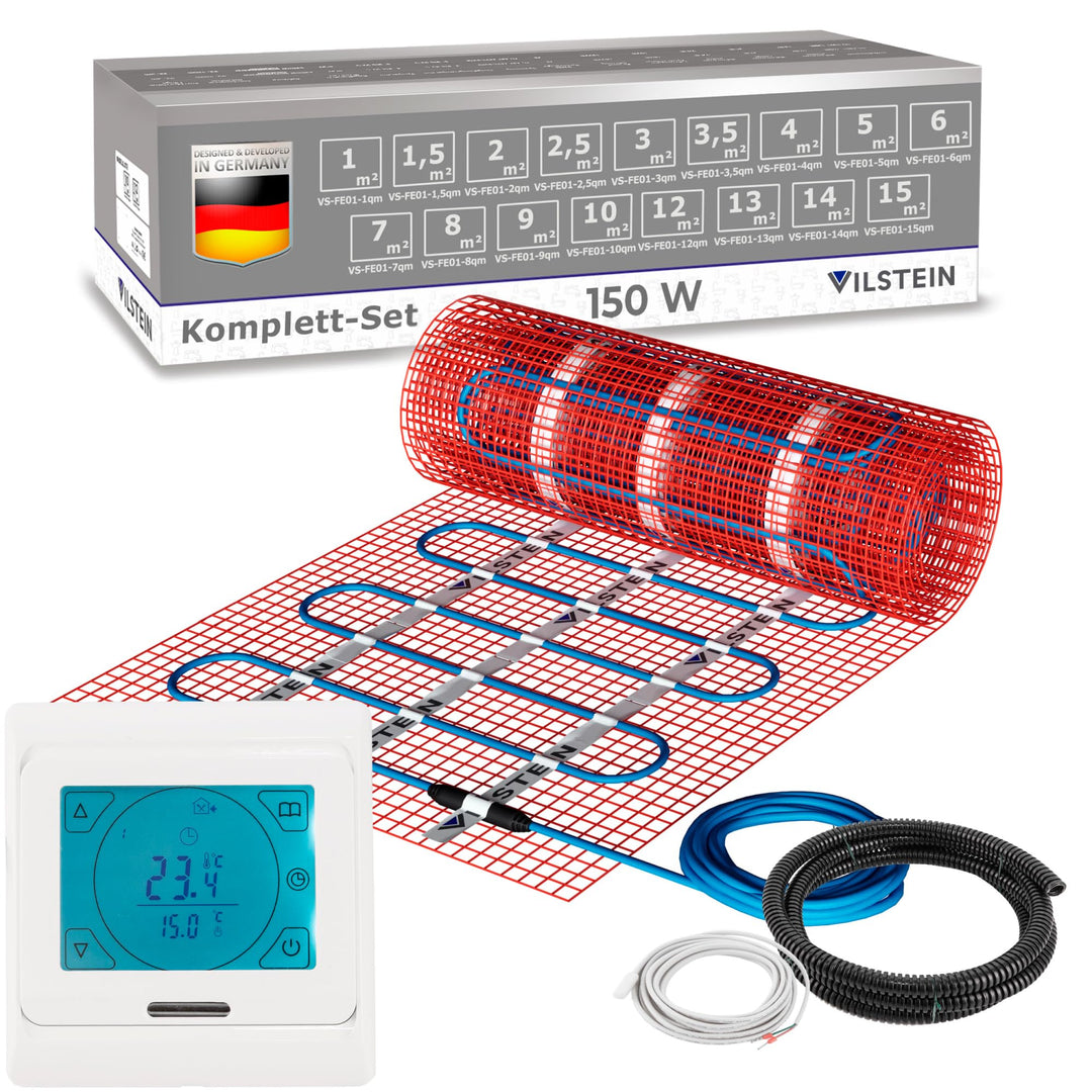 VILSTEIN Elektrische Fussbodenheizung für Fliesen Laminat und mehr I Komplett-Set I TWIN Technologie