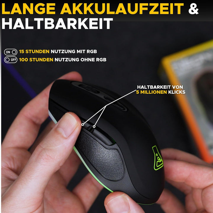 The G-LAB - Kult Krypton - Kabellose Gaming-Maus, 6400 DPI - Wireless Maus Bluetooth & 2.4 GHz, RGB,