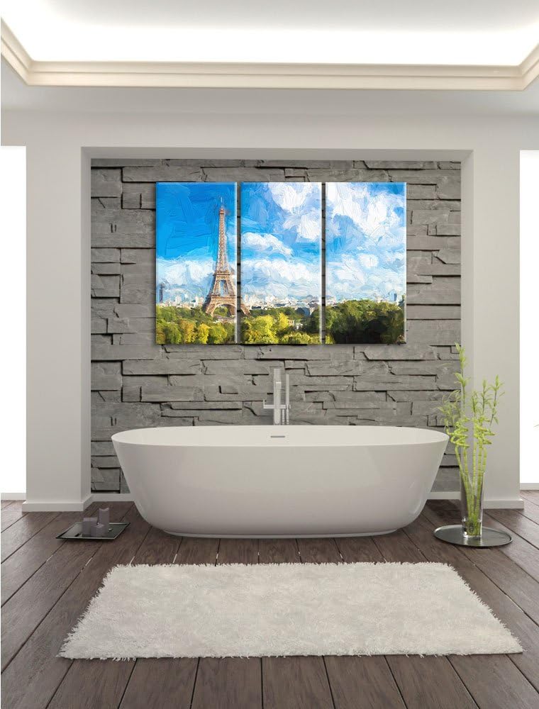 Pixxprint Riesiger Eiffelturm in Paris als Leinwandbild/Grösse: 3 Teilig (120x80) cm/Wandbild/Kunstd
