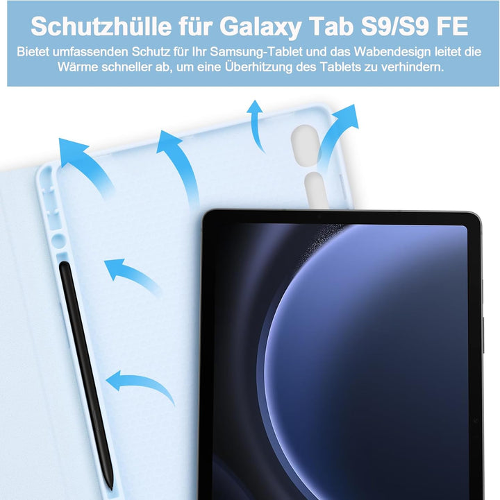 Bettdow für Samsung Galaxy Tab S9 FE 2023 Tastatur Hülle, QWERTZ Layout Abnehmbarer Beleuchtete Tast