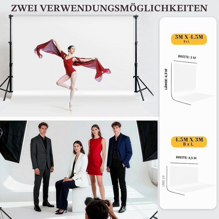 Spardar Foto Hintergrund, 3M X 4.5M Weiss Fotostudio Hintergrund mit 4 Klemmen, Faltbarer Fotohinter