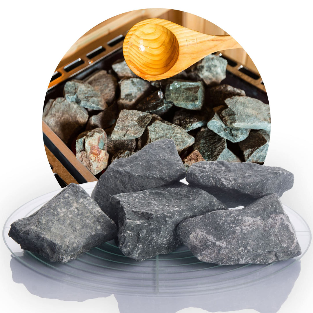 Deutsche Diabas Saunasteine 25 kg 5-8 cm oder 8-12 cm, hochwertige Aufgusssteine für den Saunaofen,
