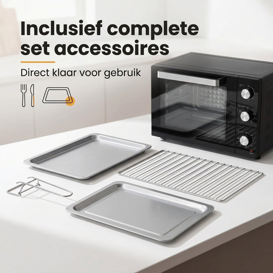 Lugia Freistehender Backofen 55L – 1900W Mini Ofen mit Umluft & Drehspiess – 70–230°C – 120 Min Time
