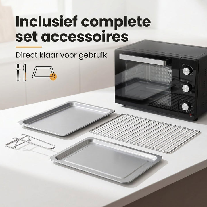 Lugia Freistehender Backofen 55L – 1900W Mini Ofen mit Umluft & Drehspiess – 70–230°C – 120 Min Time