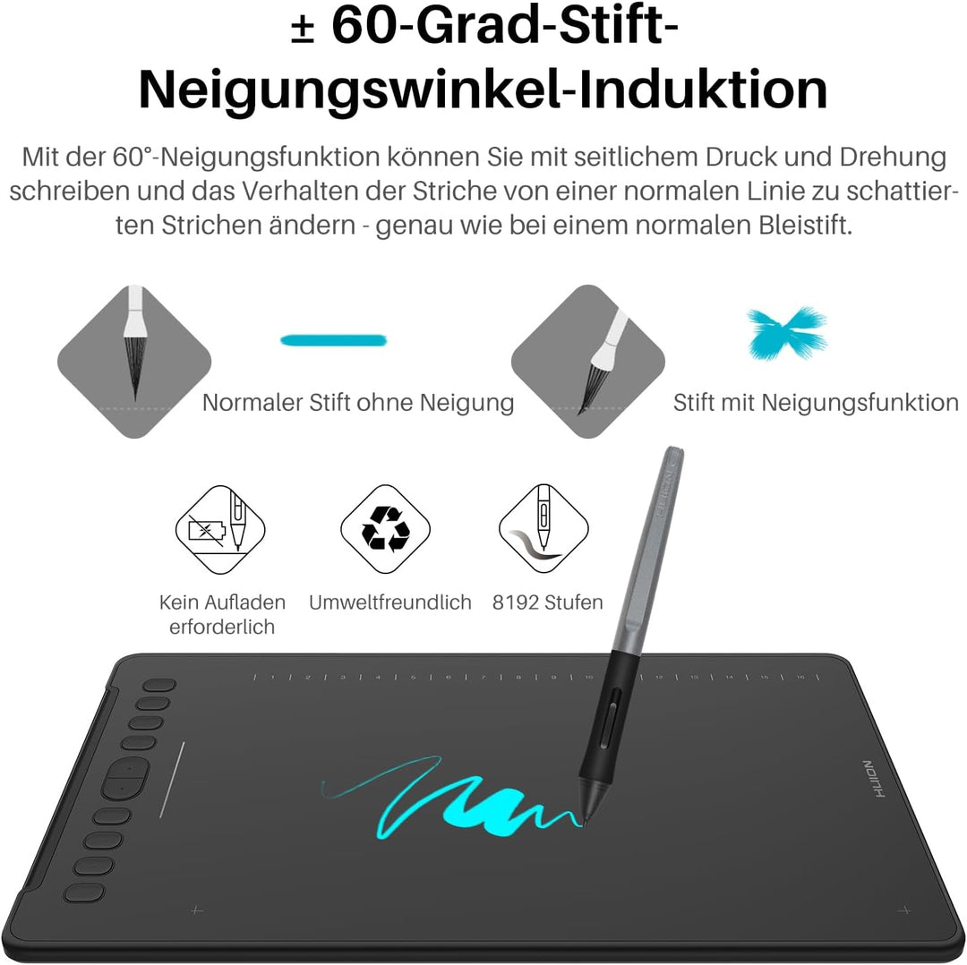 HUION Inspiroy H1161 Grafiktabletts, 11x6 Zoll Zeichentablett mit 10 Benutzerdefinierten Express-Tas
