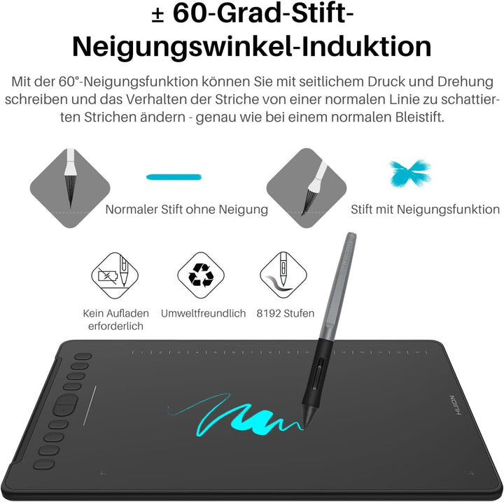 HUION Inspiroy H1161 Grafiktabletts, 11x6 Zoll Zeichentablett mit 10 Benutzerdefinierten Express-Tas