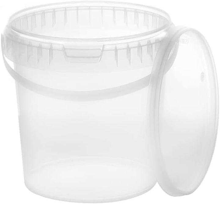 Eimer mit Deckel 100x 1l transparent - lebensmittelecht, stabil, luftdicht - Plastikeimer mit Henkel
