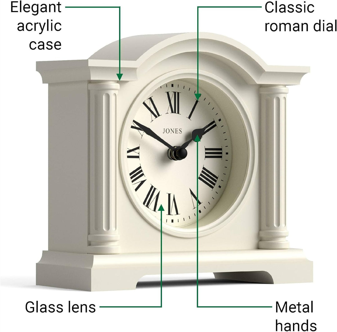 JONES CLOCKS® Kensington Kaminuhr | Klassische Uhr mit gewölbtem Oberteil | Cremefarben | Stilvoll &