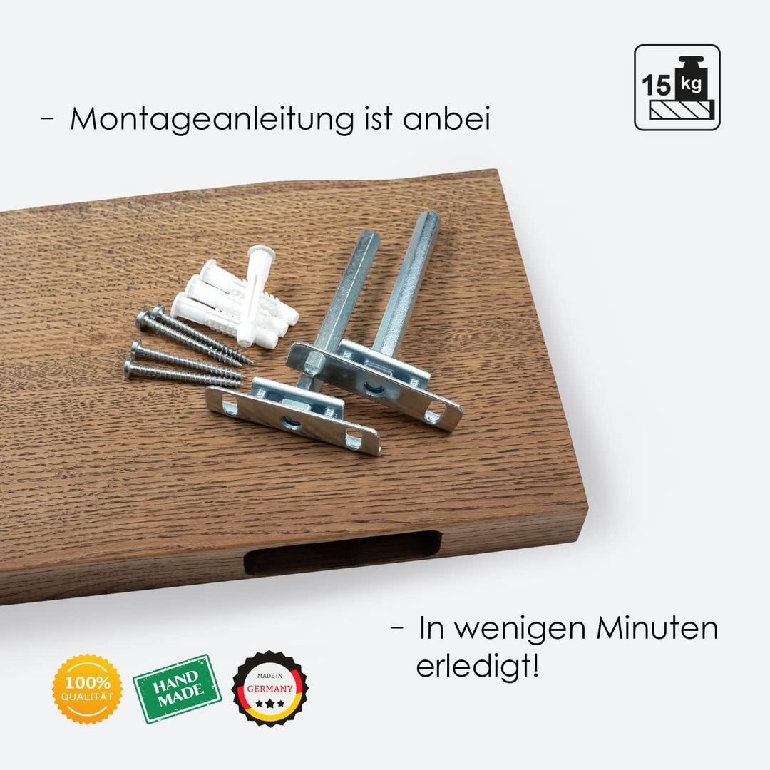 Wandregal Holz Eiche massiv dunkel - Handgefertigtes Regal mit Baumkante Bücherregal Holzregal Wandb