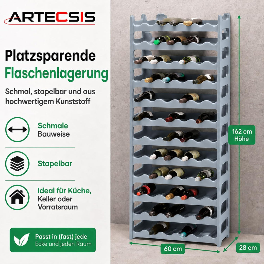 ARTECSIS Weinregal stapelbar Kunststoff für 72 Flaschen, stabiles Flaschenregal in Gastronomie-Quali