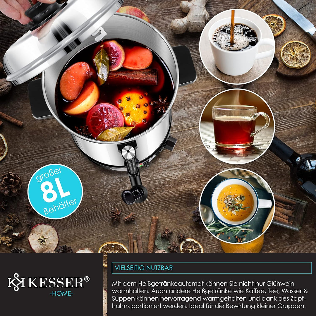 KESSER® Glühweinkessel 8L Edelstahl Inkl. 10x Becher Glühweinkocher mit Thermostat Glühweinautomat H