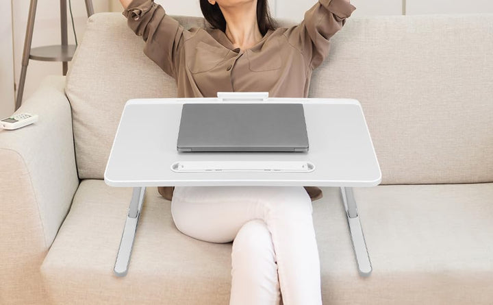 QWORK® Tisch Bett Laptoptisch, Höhen Winkel verstellbar,Betttisch Klappbar mit Schublade und LED Lam