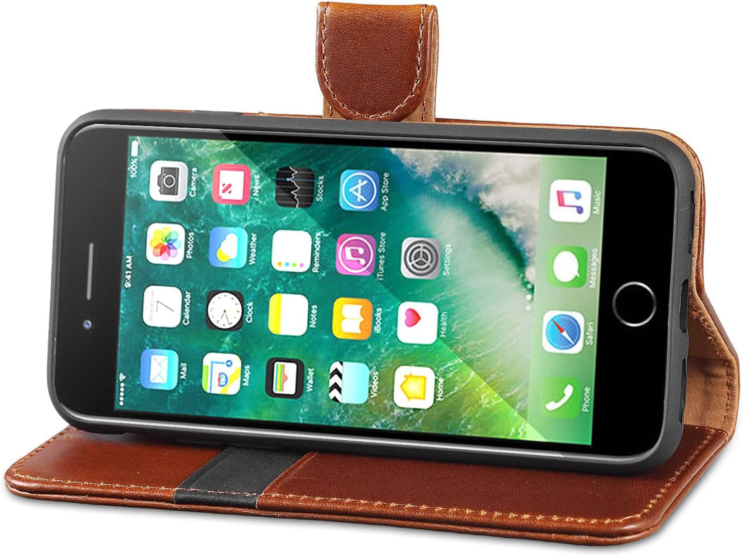 LENSUN Echtleder Hülle für iPhone SE2020/SE 2022 5G, iPhone 7/iPhone 8 Handyhülle [Echtes Leder][Mag