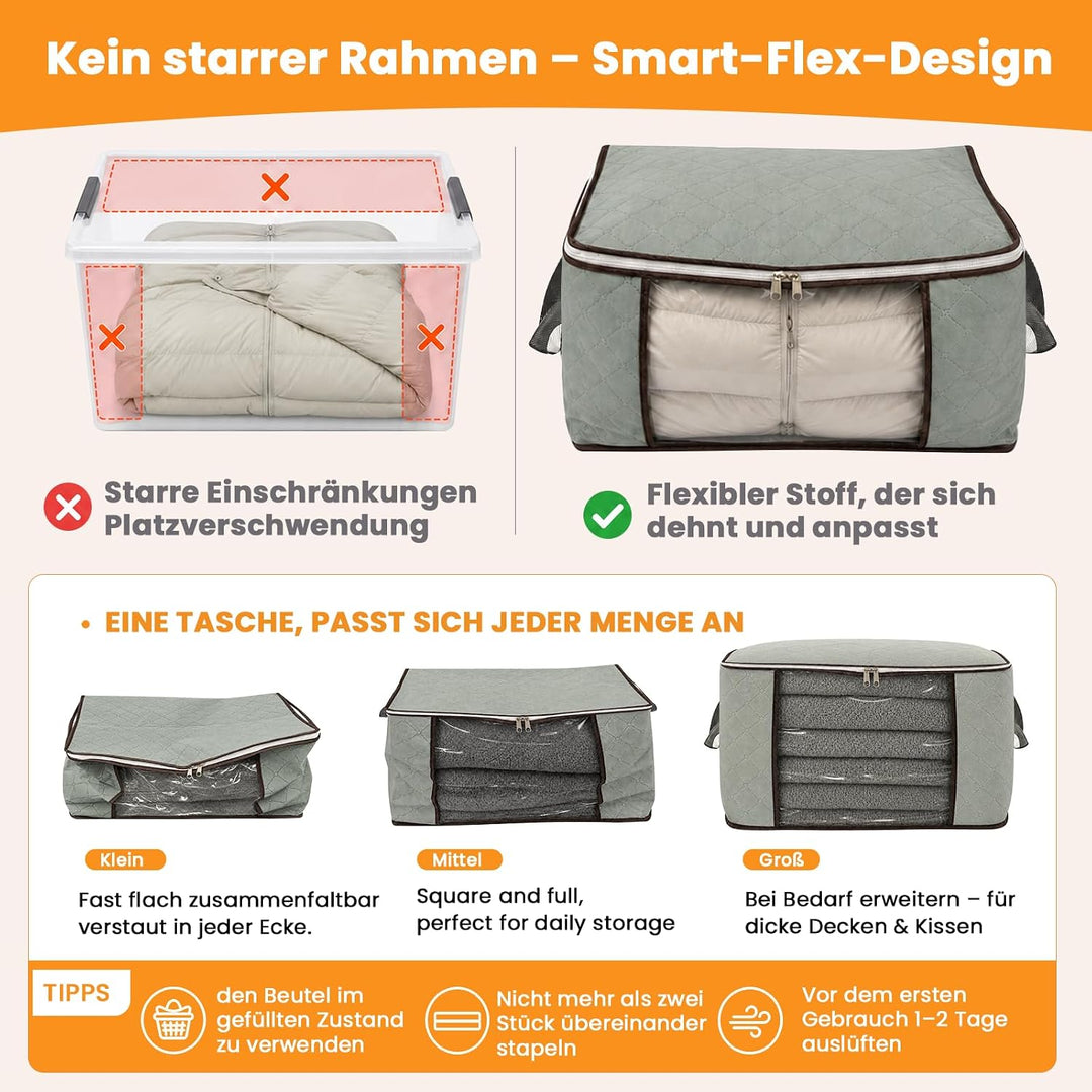 RICHER HOUSE 6 Stück 63L Aufbewahrungstasche, Gross Aufbewahrungsbox mit Deckel, Faltbare Kleiderauf