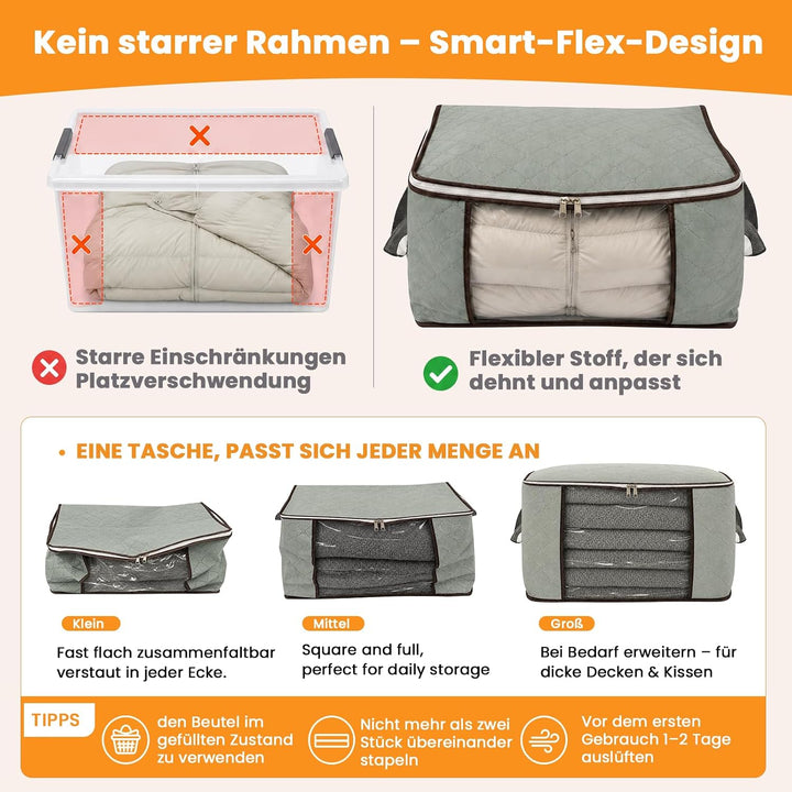 RICHER HOUSE 6 Stück 63L Aufbewahrungstasche, Gross Aufbewahrungsbox mit Deckel, Faltbare Kleiderauf