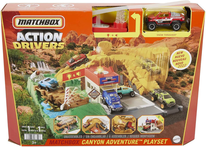 Matchbox HHH32 - Action Drivers-Spielsets, Fahrzeug im Massstab 1:64, interaktives Spielzeug mit Lic