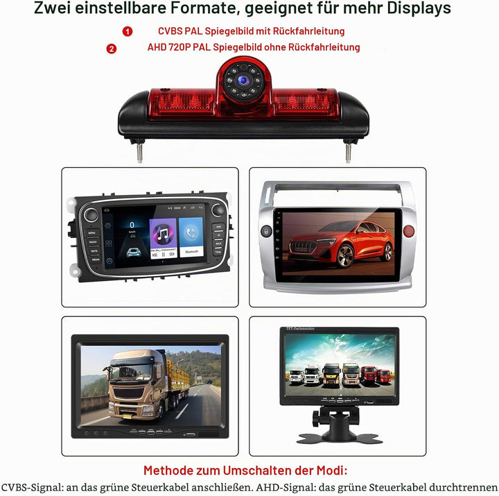 CAMECHO Bremsleuchte Rückfahrkamera HD Nachtsicht IP67 Wasserdichter Kamera für FIAT Ducato Peugeot