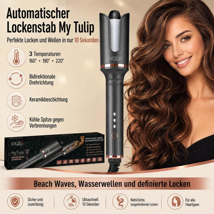 Italian Design MyTulip Automatischer Lockenstab – Hair Curler mit 3 Temperaturen (160–220 °C), Keram