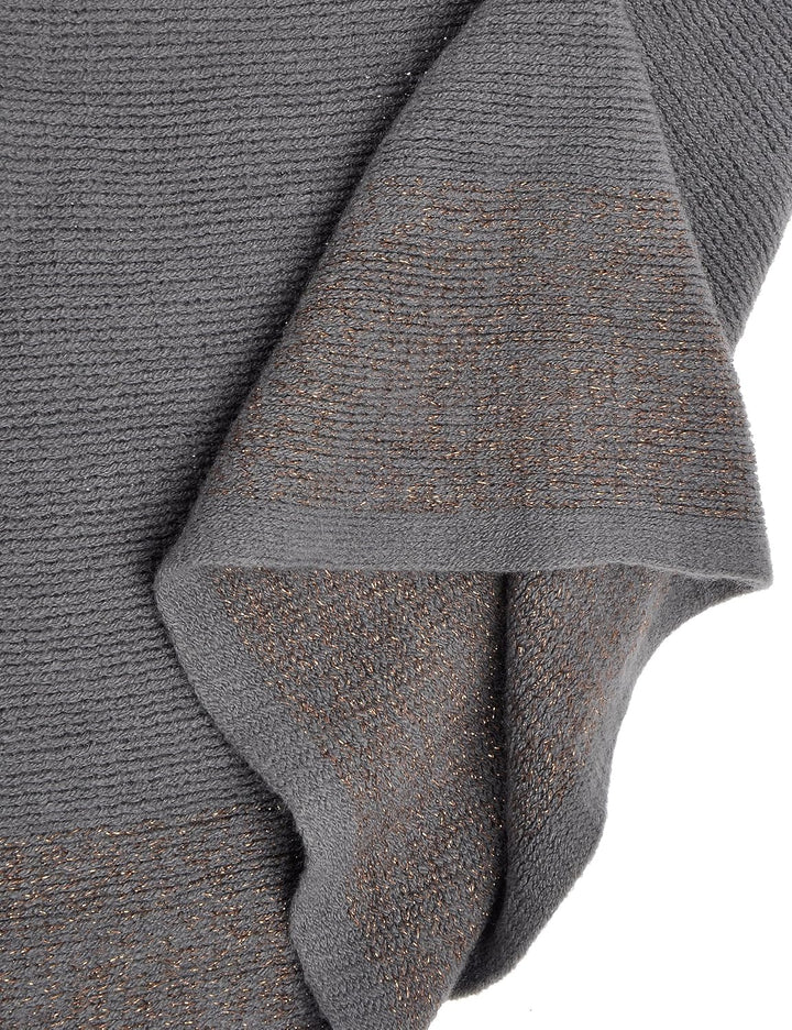 ZLYC Damen Weiche Schlichte Poncho Capes Retro Cardigans Pullover Grau, Grau