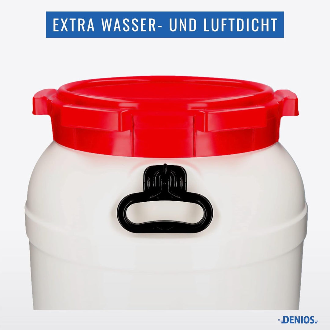 DENIOS® Weithalsfass WH 55, aus Polyethylen (PE), 55 Liter Volumen, weiss/rot, 55 Liter
