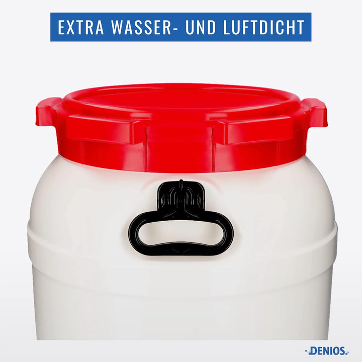 DENIOS® Weithalsfass WH 55, aus Polyethylen (PE), 55 Liter Volumen, weiss/rot, 55 Liter